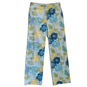 Vintage Talbots Pants 2 Petite Blue Floral Mid Rise Straight Stretch Summer